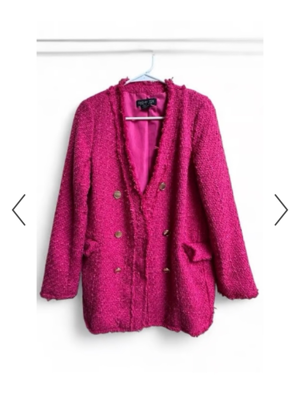 Rachel Zoe magneta hot pink Fuchsia Bouclé tweed textured Double-Breasted Blazer